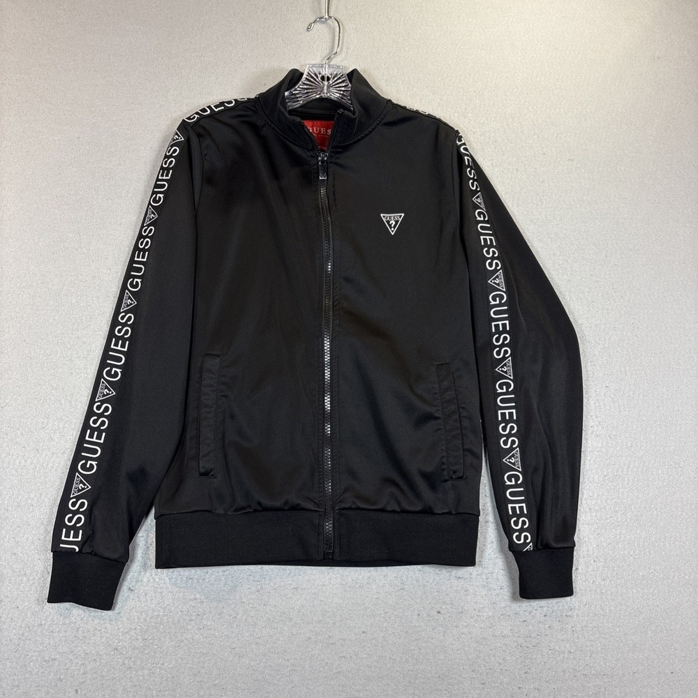 Guess Los Angeles Jacket Womens Large Black Track Full Zip Logo Reflective Small